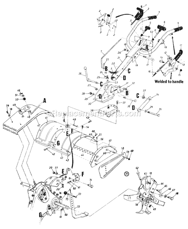 Page A Diagram and Parts List for 21430-9 1989 MTD Tiller