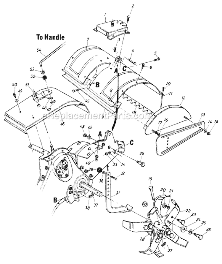 Page C Diagram and Parts List for 21430C 1986 MTD Tiller