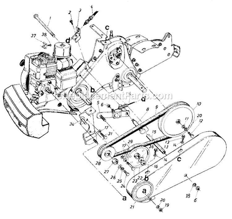 Page D Diagram and Parts List for 21430C 1986 MTD Tiller