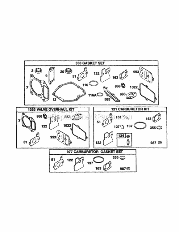 Bands_Engine_Kits_And_Gasket_Set Diagram and Parts List for 214IP 51B-330-195 MTD Lawn Mower