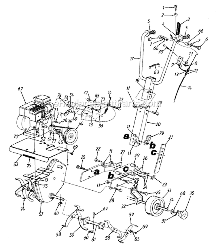 Page B Diagram and Parts List for 215-035-002 1995 MTD Tiller