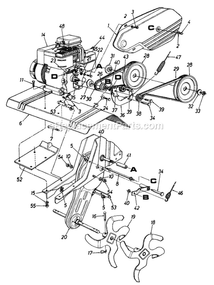 Page A Diagram and Parts List for 215-390-009 1995 MTD Tiller
