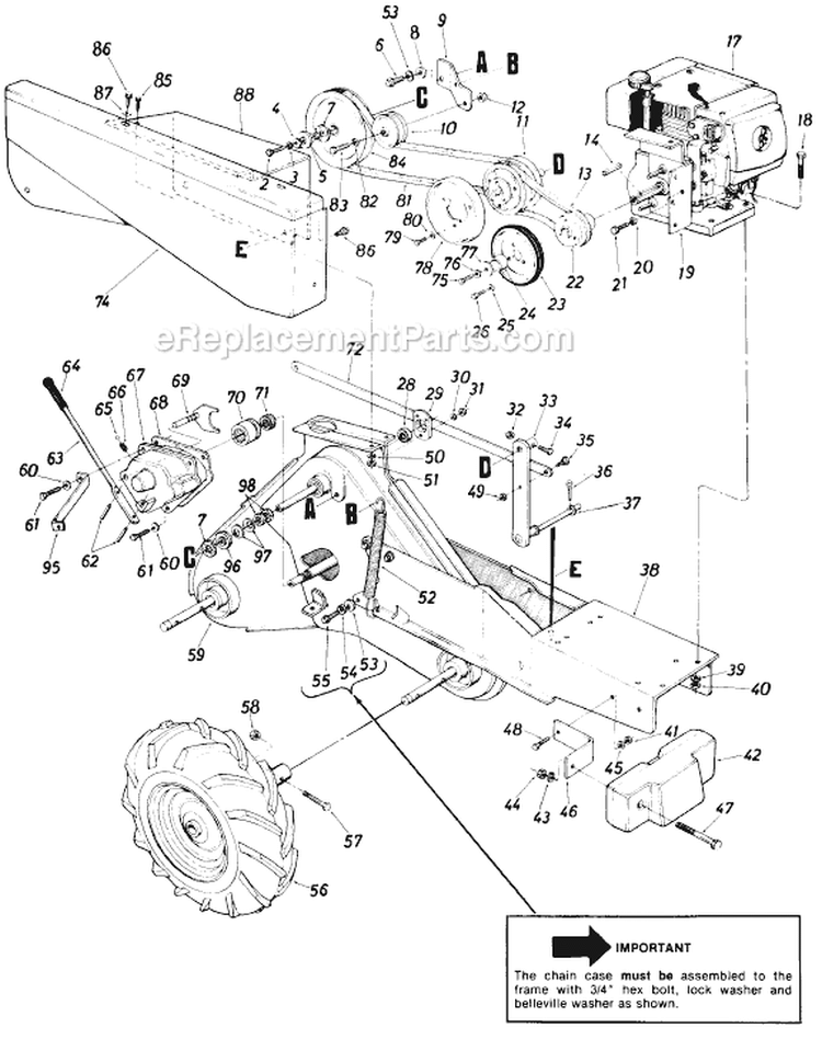 Page A Diagram and Parts List for 215-418-151 1985 MTD Tiller