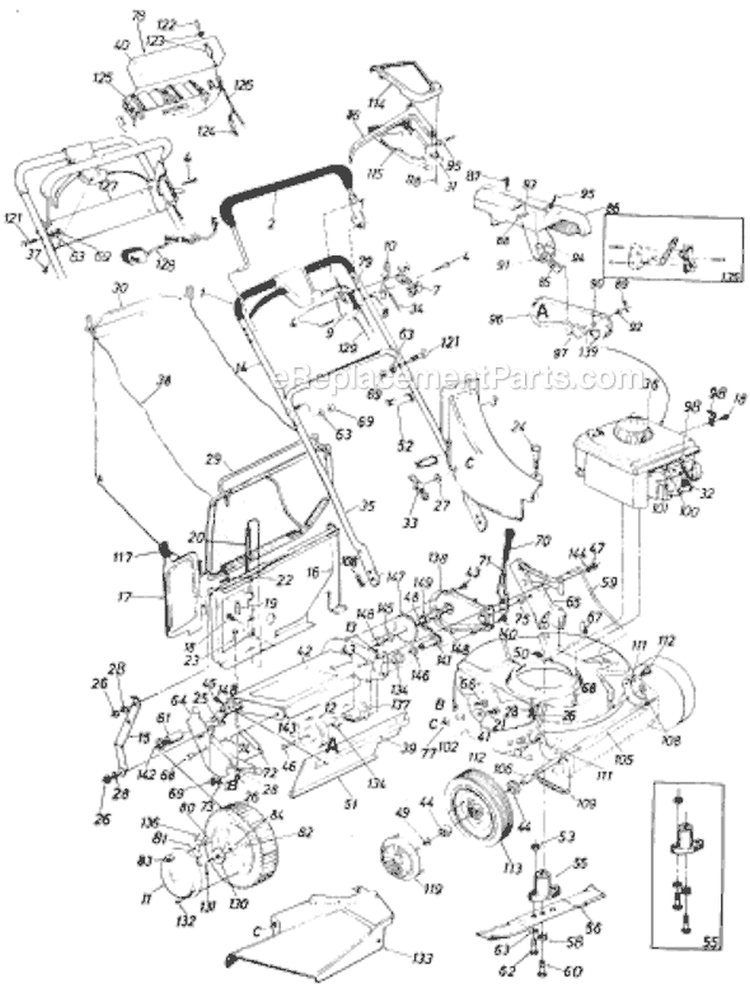 Page A Diagram and Parts List for 216-033 1987 MTD Lawn Mower