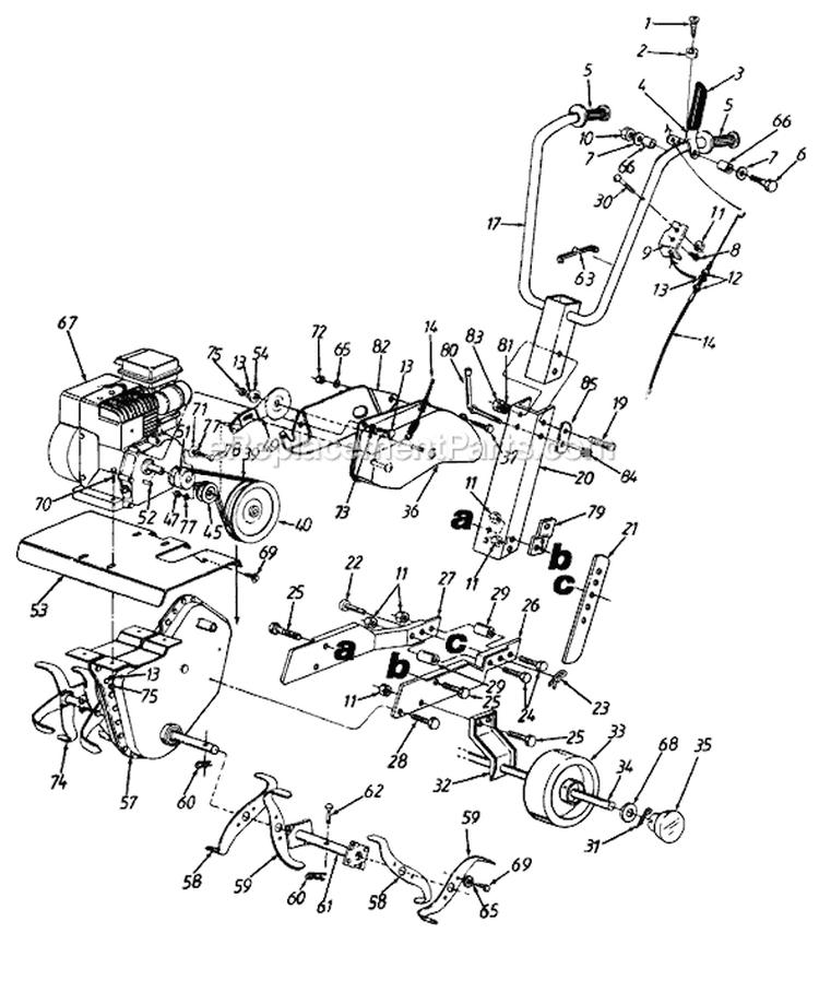 Page B Diagram and Parts List for 216-035-307 1996 MTD Tiller