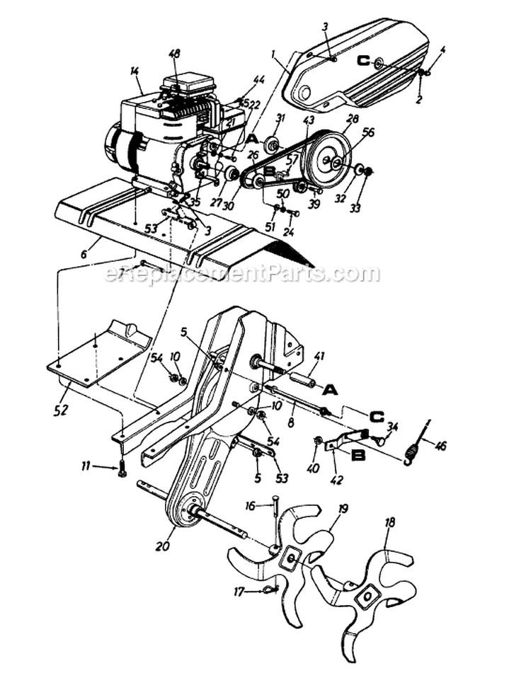 Page A Diagram and Parts List for 216-340-026 1996 MTD Tiller