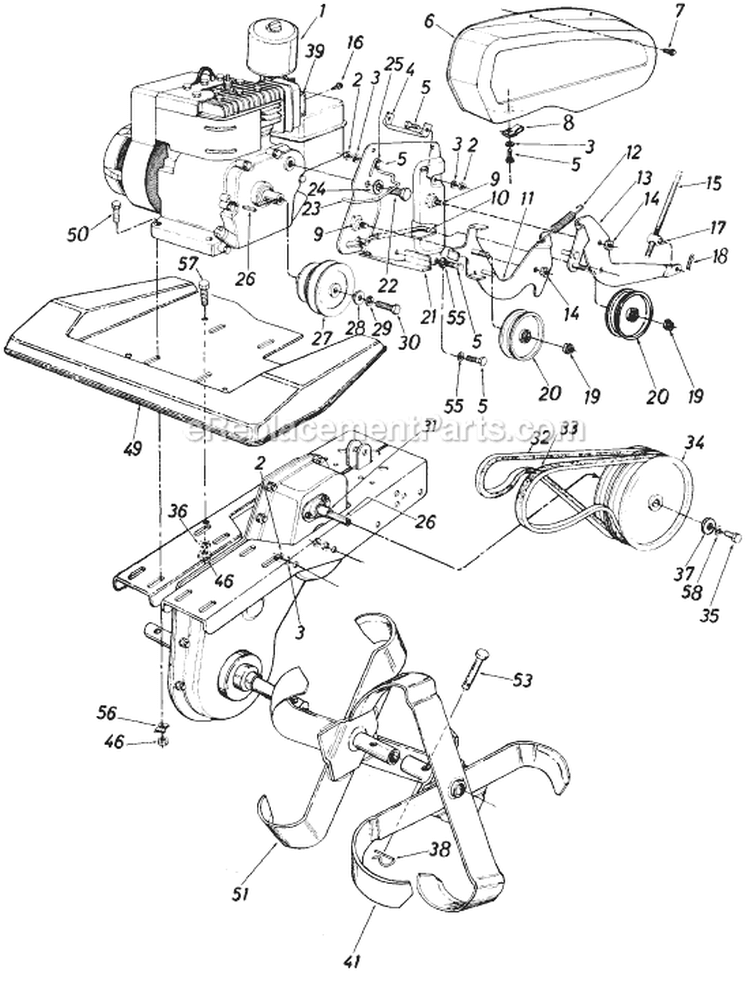 Page C Diagram and Parts List for 216-381-000 1986 MTD Tiller