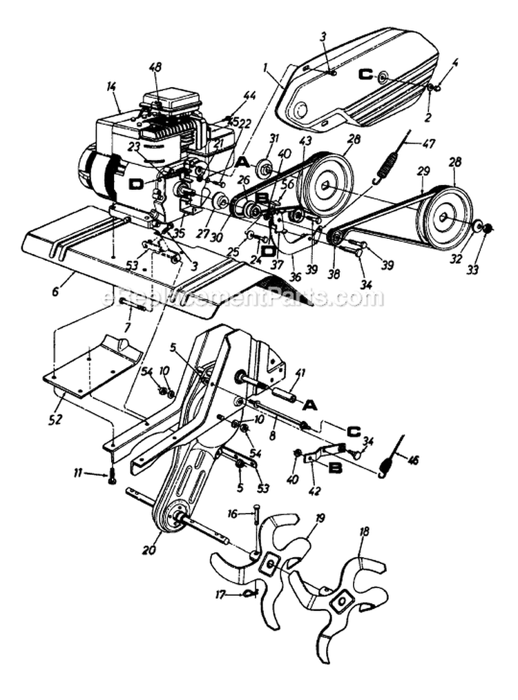 Page A Diagram and Parts List for 216-390-016 1996 MTD Tiller