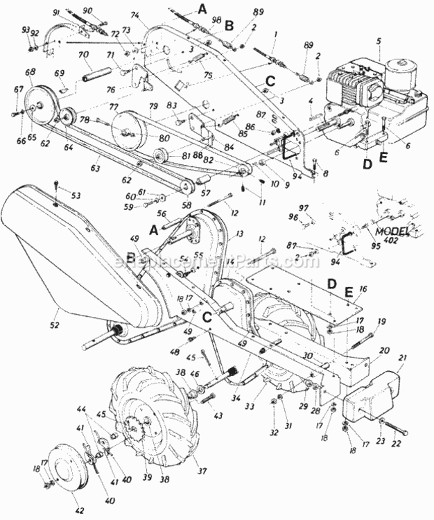 Page D Diagram and Parts List for 216-405-031  MTD Tiller
