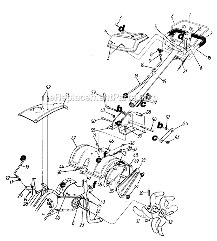 Page B Diagram and Parts List for 216-410-301 1996 MTD Tiller