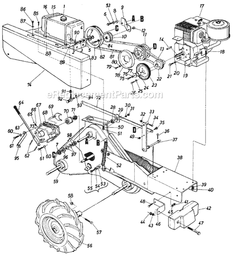 Page C Diagram and Parts List for 216-412-026 1986 MTD Tiller