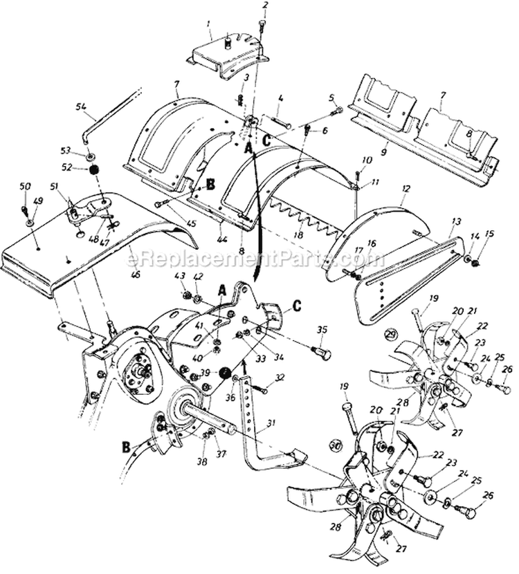 Page B Diagram and Parts List for 216-430-977 1986 MTD Tiller