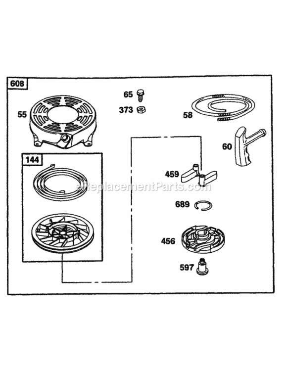 Bands_Engine_Rewind_Assy Diagram and Parts List for 216IP 52B-370-195 MTD Lawn Mower