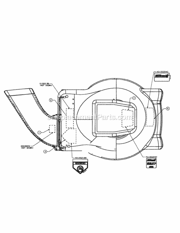 Decal Diagram and Parts List for 216IP 52B-370-195 MTD Lawn Mower