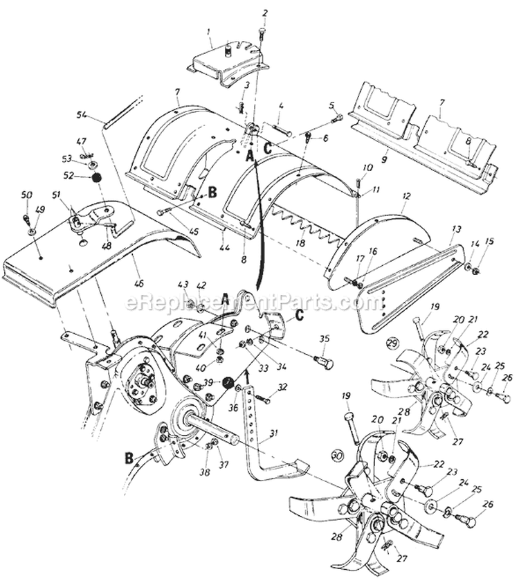 Page B Diagram and Parts List for 217-430-019 1987 MTD Tiller