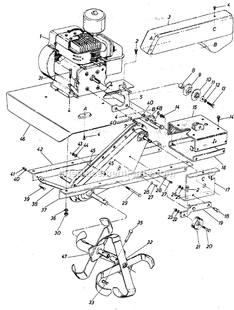 Page C Diagram and Parts List for 21700-7 1987 MTD Tiller