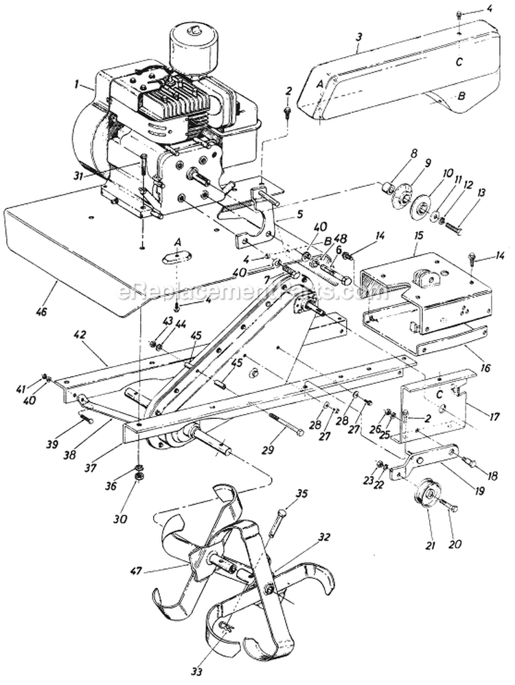 Page C Diagram and Parts List for 21700C 1986 MTD Tiller