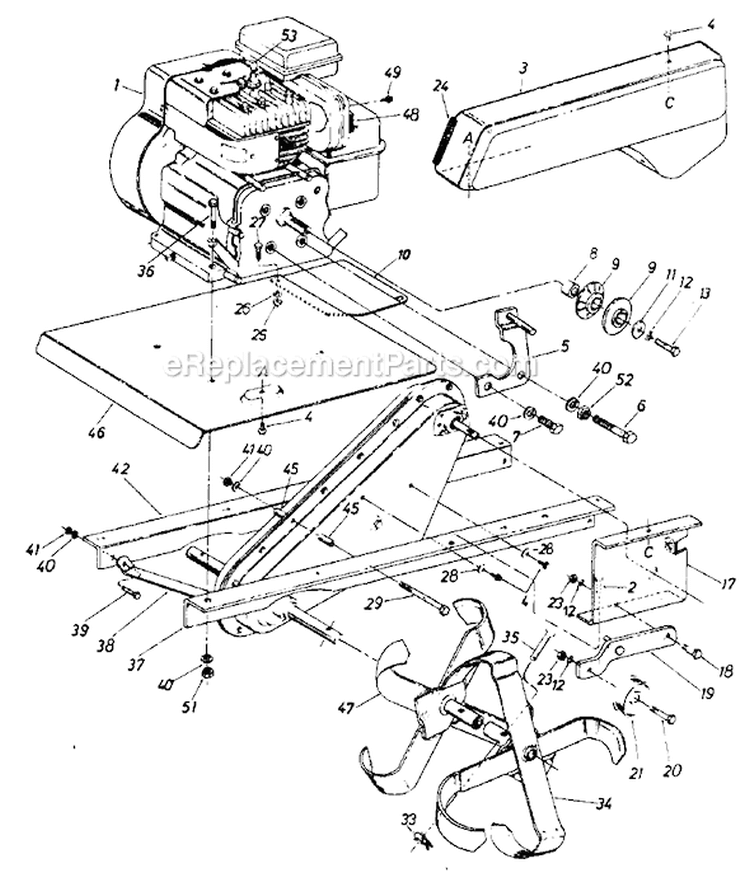 Page B Diagram and Parts List for 218-310-054 1988 MTD Tiller