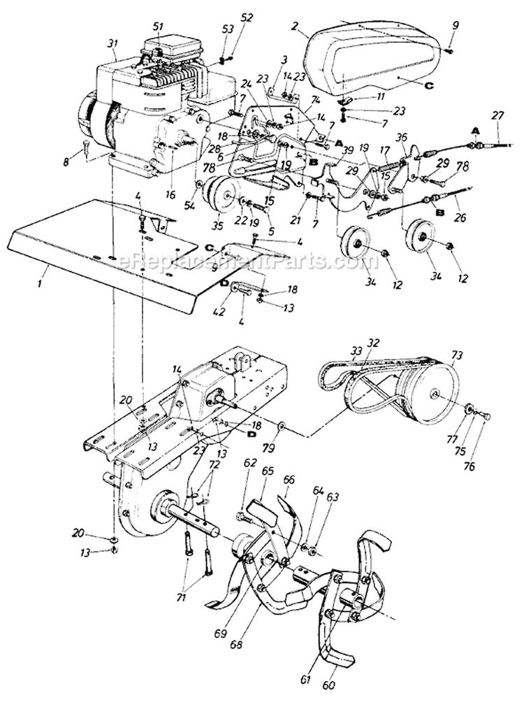 Page B Diagram and Parts List for 218-385-726 1988 MTD Tiller