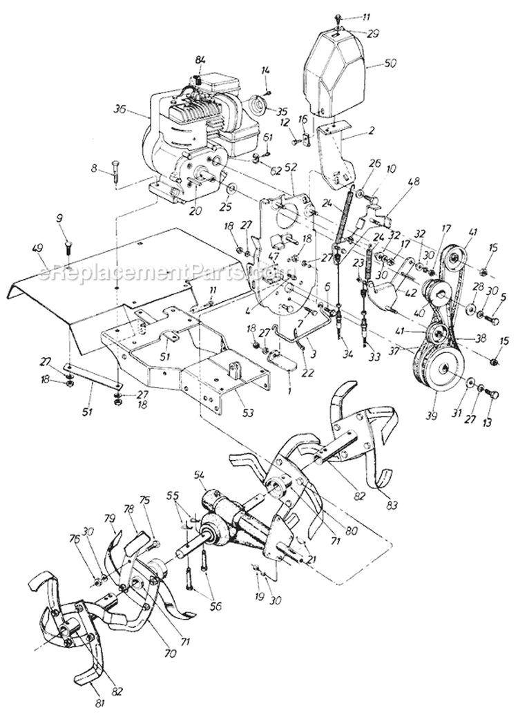 Page B Diagram and Parts List for 219-355-026 1989 MTD Tiller