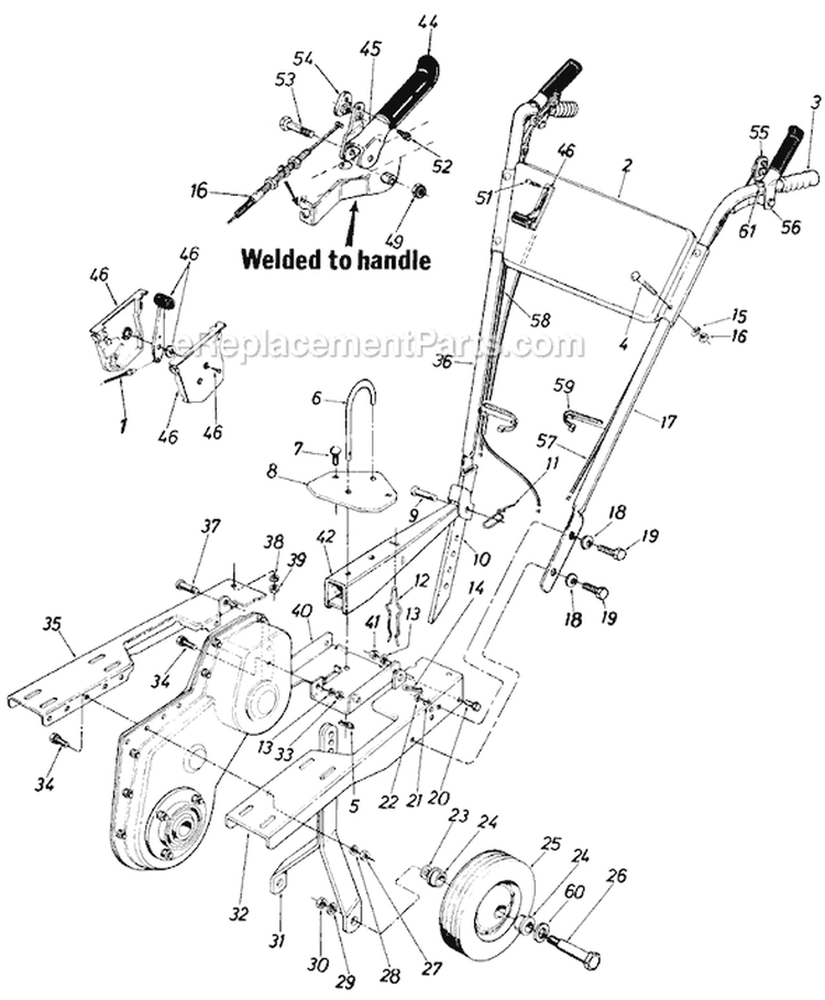 Page B Diagram and Parts List for 219-381-009 1989 MTD Tiller
