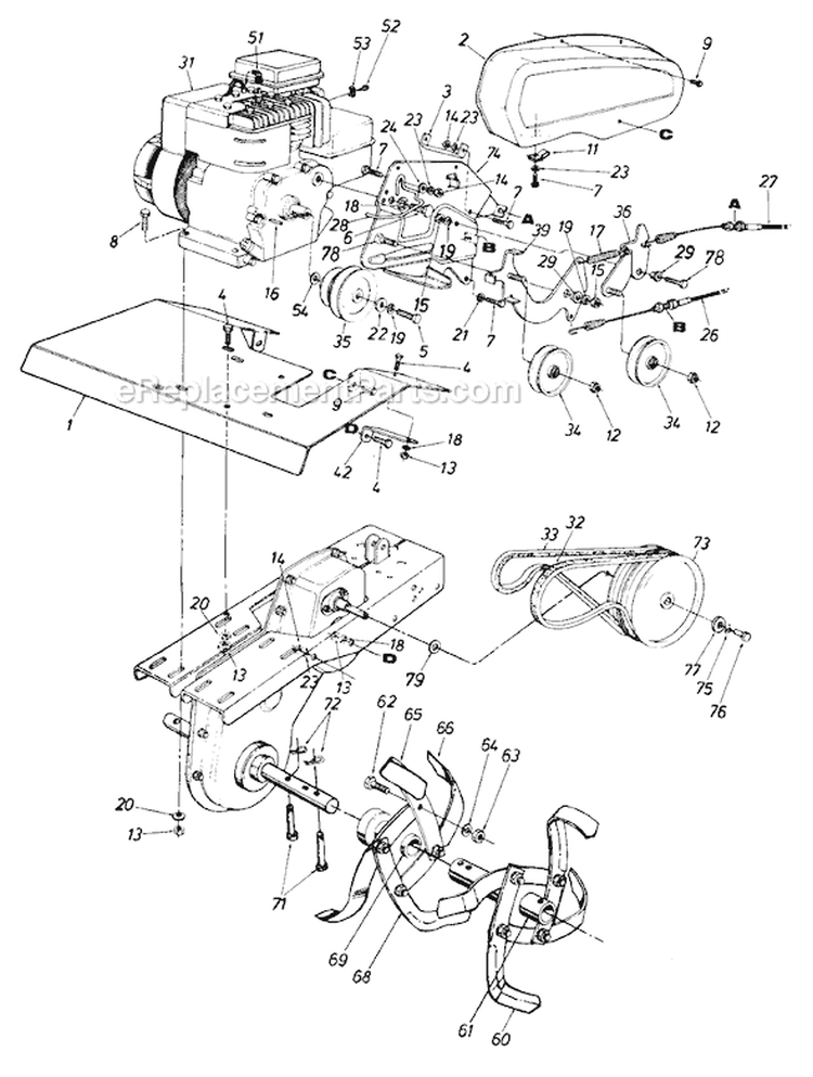 Page B Diagram and Parts List for 219-385-929 1989 MTD Tiller