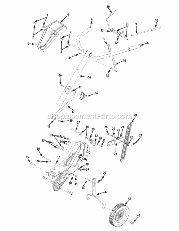 Handle_Depth_Stake_And_Wheels Diagram and Parts List for 21A-392A004 2010 MTD Tiller