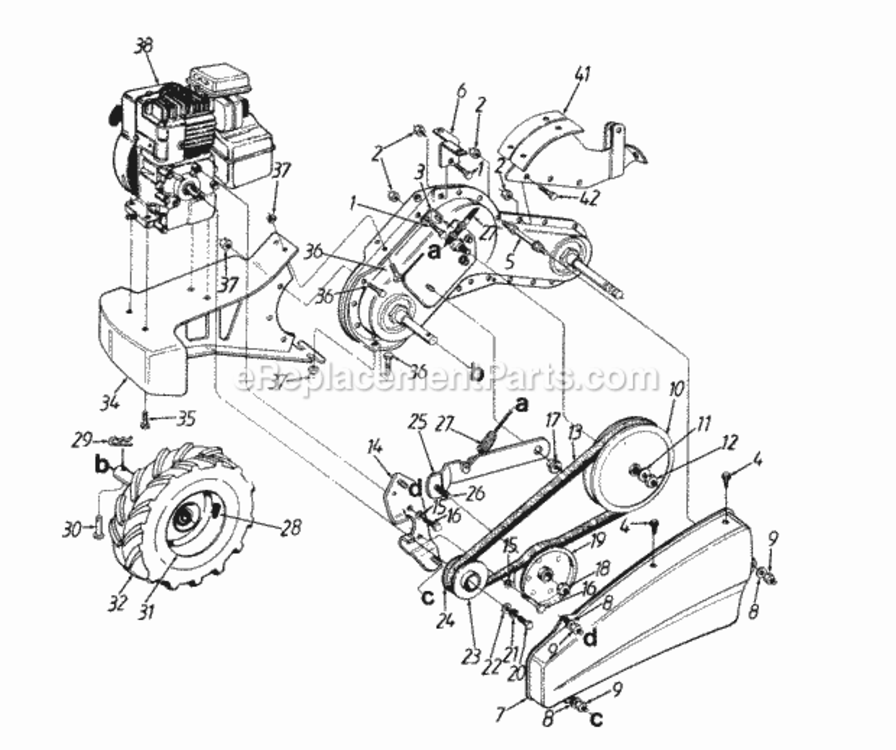 DriveWheel_Assembly Diagram and Parts List for 21A-410-352 1997 MTD Tiller