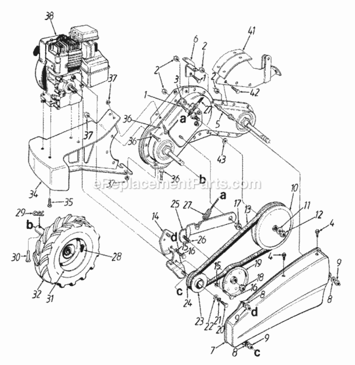 DriveWheel Diagram and Parts List for 21A-410-352 1998 MTD Tiller