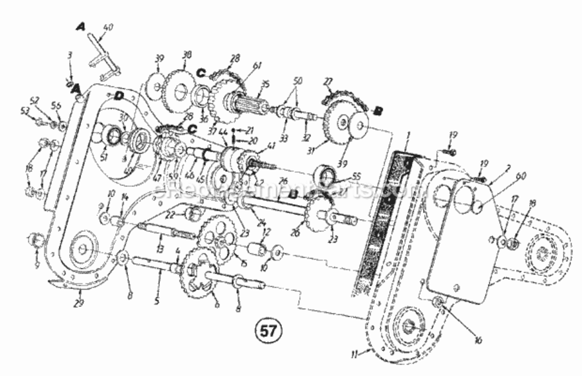Gear_Case_Assembly Diagram and Parts List for 21A-410-352 1998 MTD Tiller