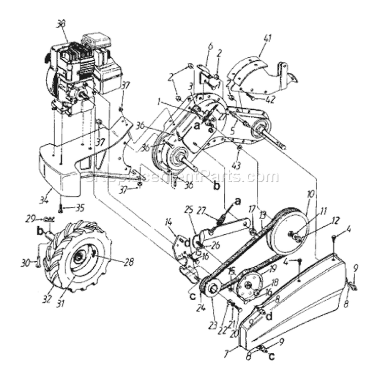 Page B Diagram and Parts List for 21AA412B033 2001 MTD Tiller