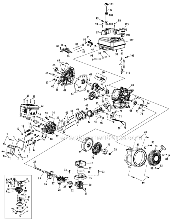 Engine_Model_-_170-V0A Diagram and Parts List for 21AA45M5031  MTD Tiller