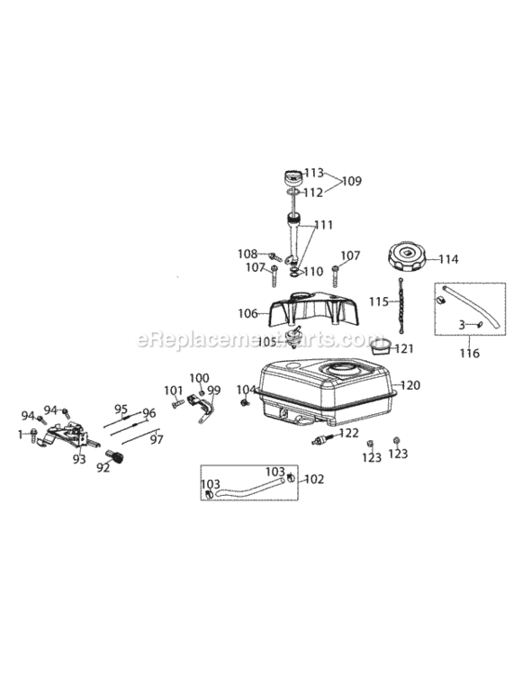 170-Vu_Fuel_Tank_And_Mounting Diagram and Parts List for 21B-39M8704 2013 MTD Tiller