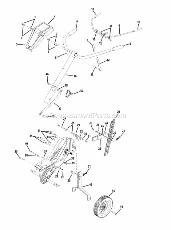Handle_And_Wheels Diagram and Parts List for 21B-39M8704 2013 MTD Tiller