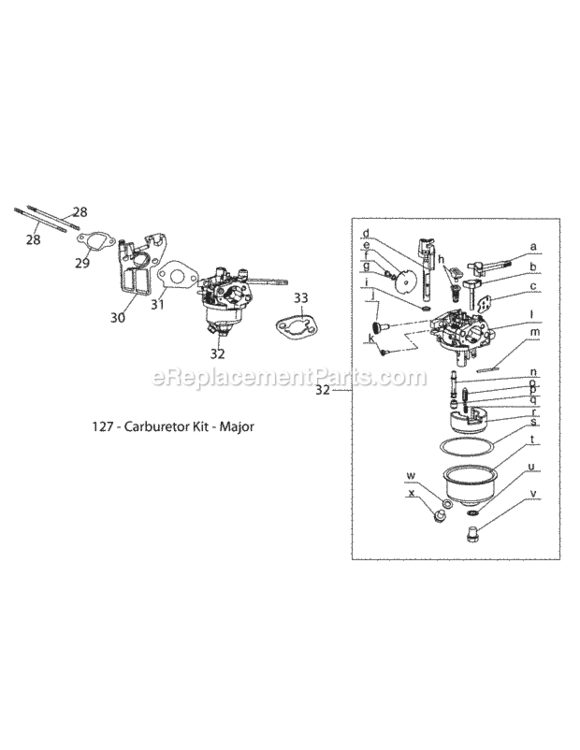 170-Vu_Carburetor Diagram and Parts List for 21B-39M8704 2013 MTD Tiller
