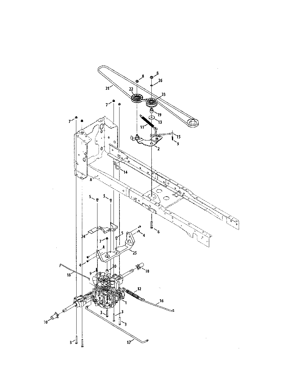 Transmission Diagram and Parts List for 132QA1ZT099  MTD Lawn Tractor