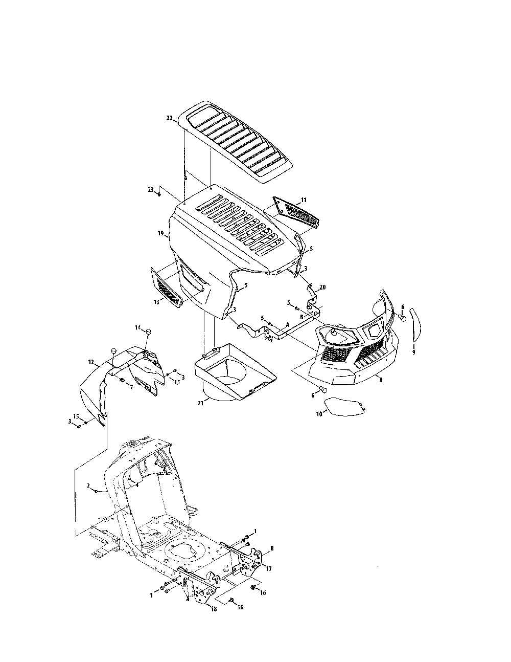 Hood/grill/plenum Diagram and Parts List for 13BP78XS099  MTD Lawn Tractor