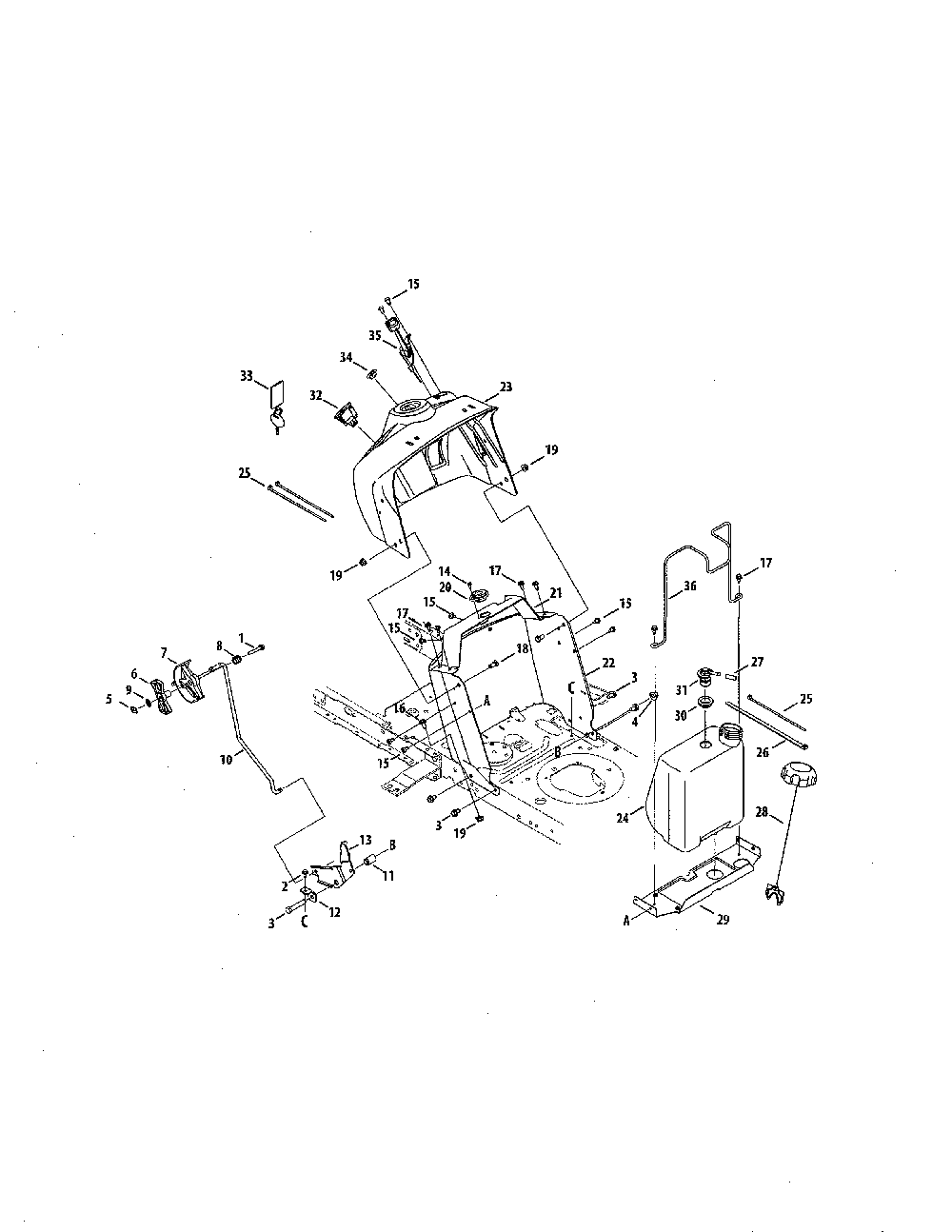 Fuel tank/upper dash panel Diagram and Parts List for 13BL78XT099  MTD Lawn Tractor