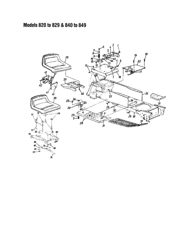 Seat Assembly 2 Diagram and Parts List for 820 THRU 829 MTD Lawn Tractor
