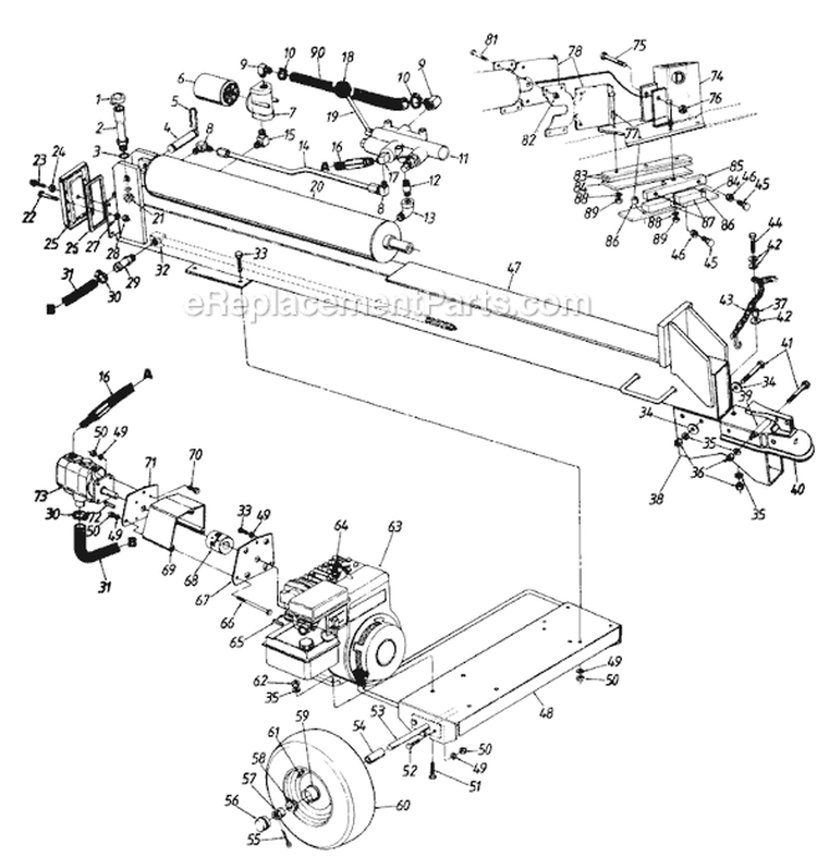 Page A Diagram and Parts List for 240-612-000 1990 MTD Log Splitter