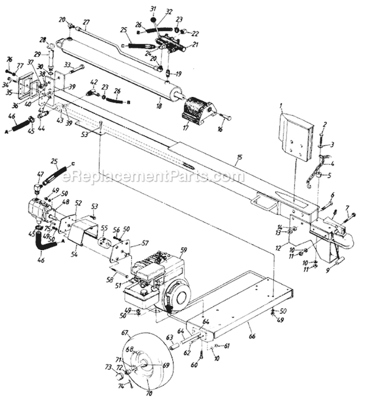 Page A Diagram and Parts List for 240610 1990 MTD Log Splitter