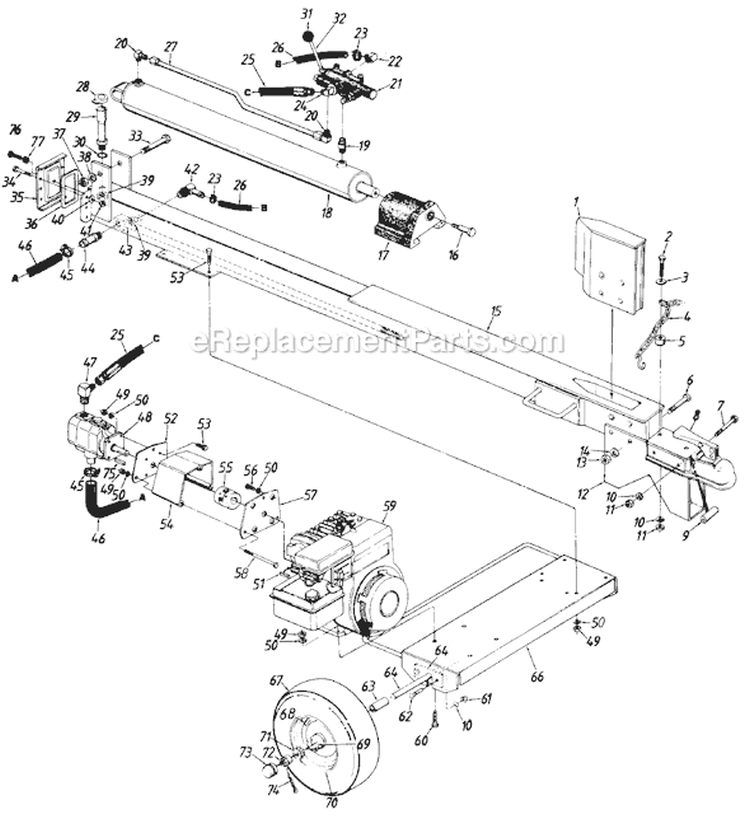 Page A Diagram and Parts List for 241-610-022 1991 MTD Log Splitter