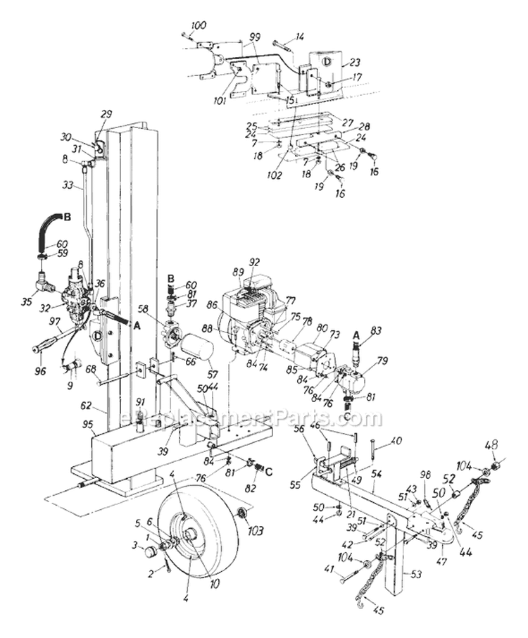 Page A Diagram and Parts List for 242-632-745 1992 MTD Log Splitter