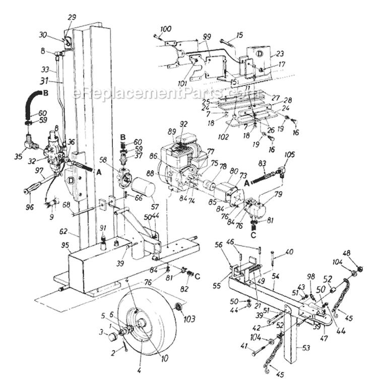 Page A Diagram and Parts List for 243-630-026 1993 MTD Log Splitter