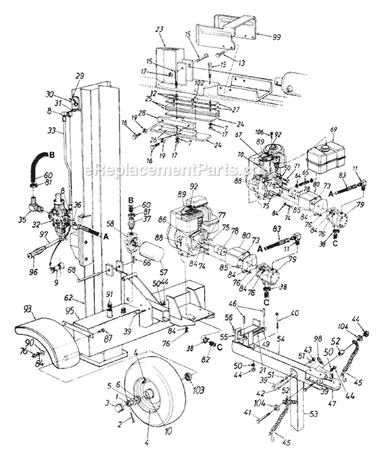 Page A Diagram and Parts List for 243-636-129 1993 MTD Log Splitter