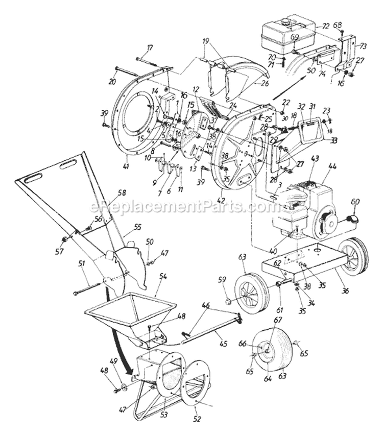 Page A Diagram and Parts List for 243-645B098 1993 MTD Chipper Shredder