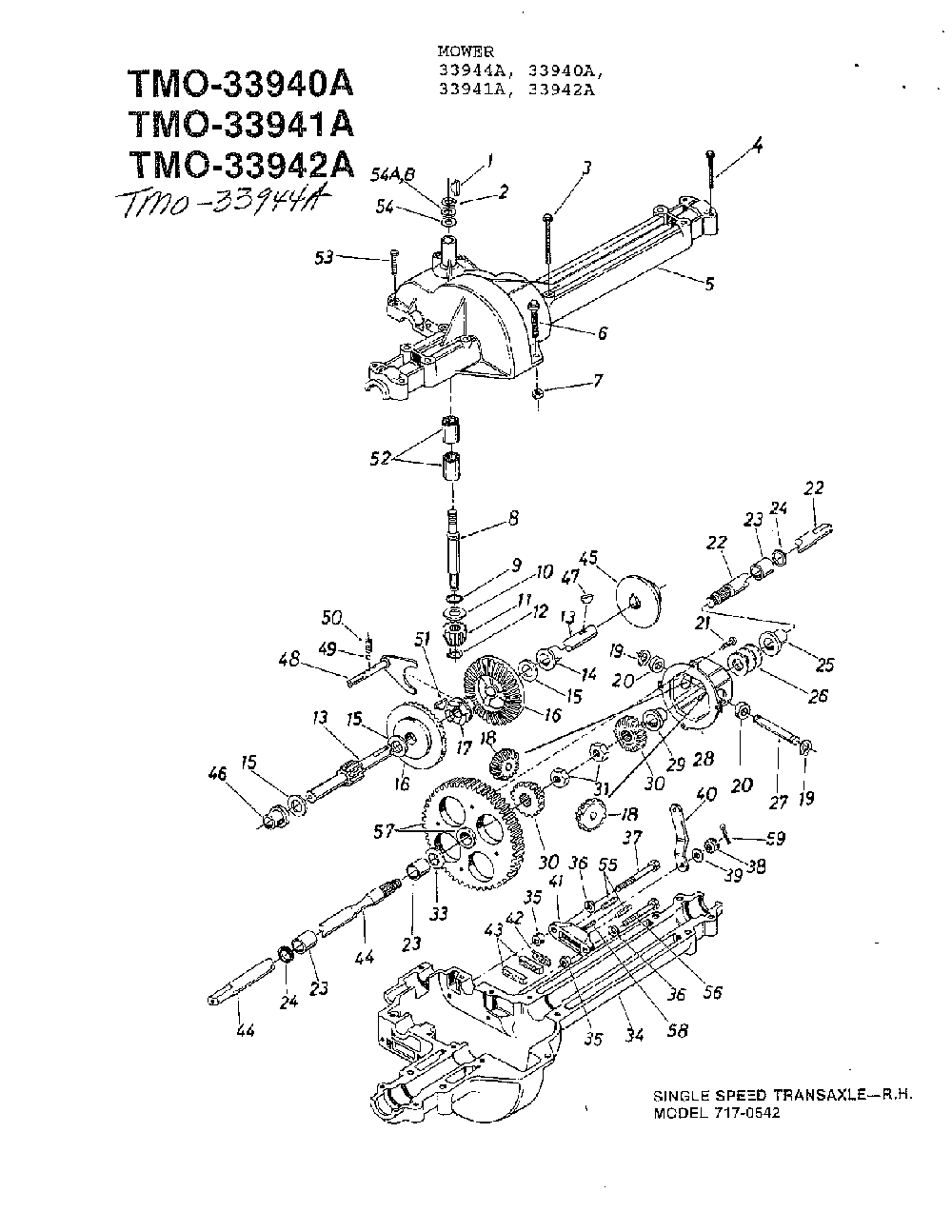 Single speed transaxle-r Diagram and Parts List for 33940A  MTD Lawn Tractor