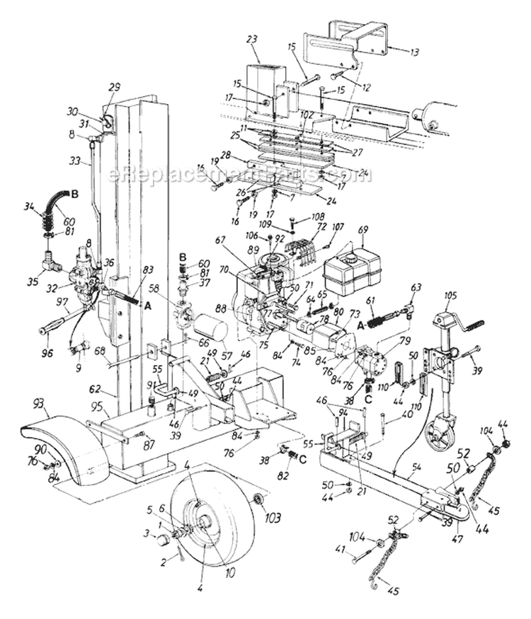 Page A Diagram and Parts List for 244-638-057 1994 MTD Log Splitter