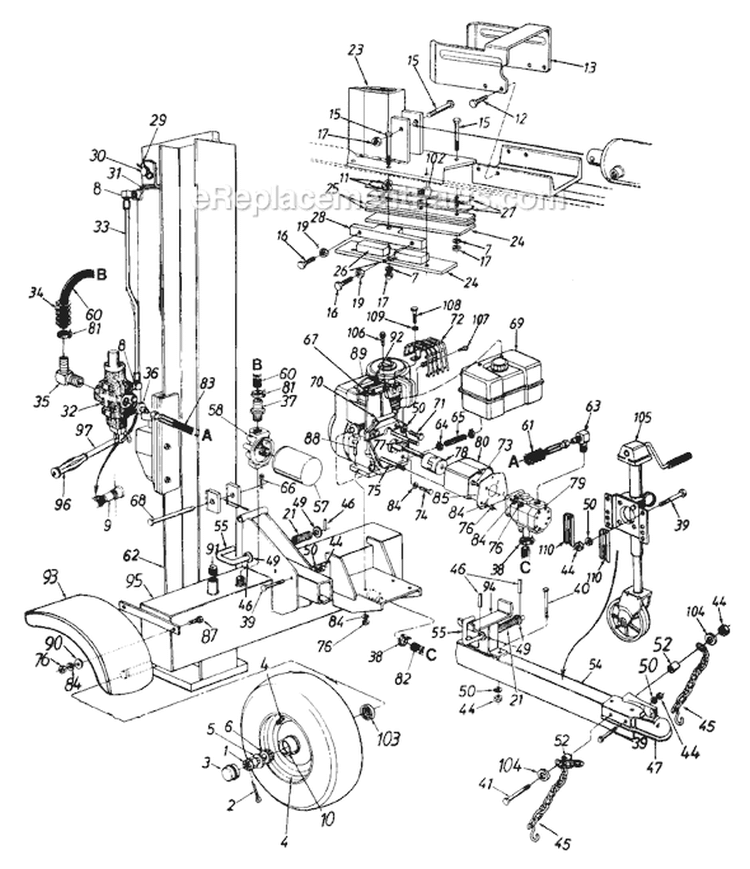Page A Diagram and Parts List for 245-638-077 1995 MTD Log Splitter