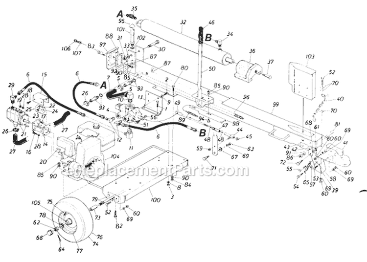 Page A Diagram and Parts List for 245-645-754 1985 MTD Log Splitter